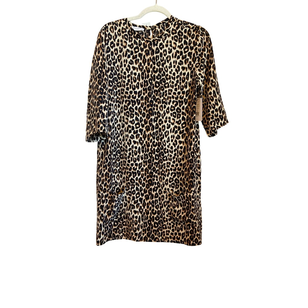 Equipment Femme Aubrey Leopard Silk Shift Dress Natural Animal Print Medium NEW